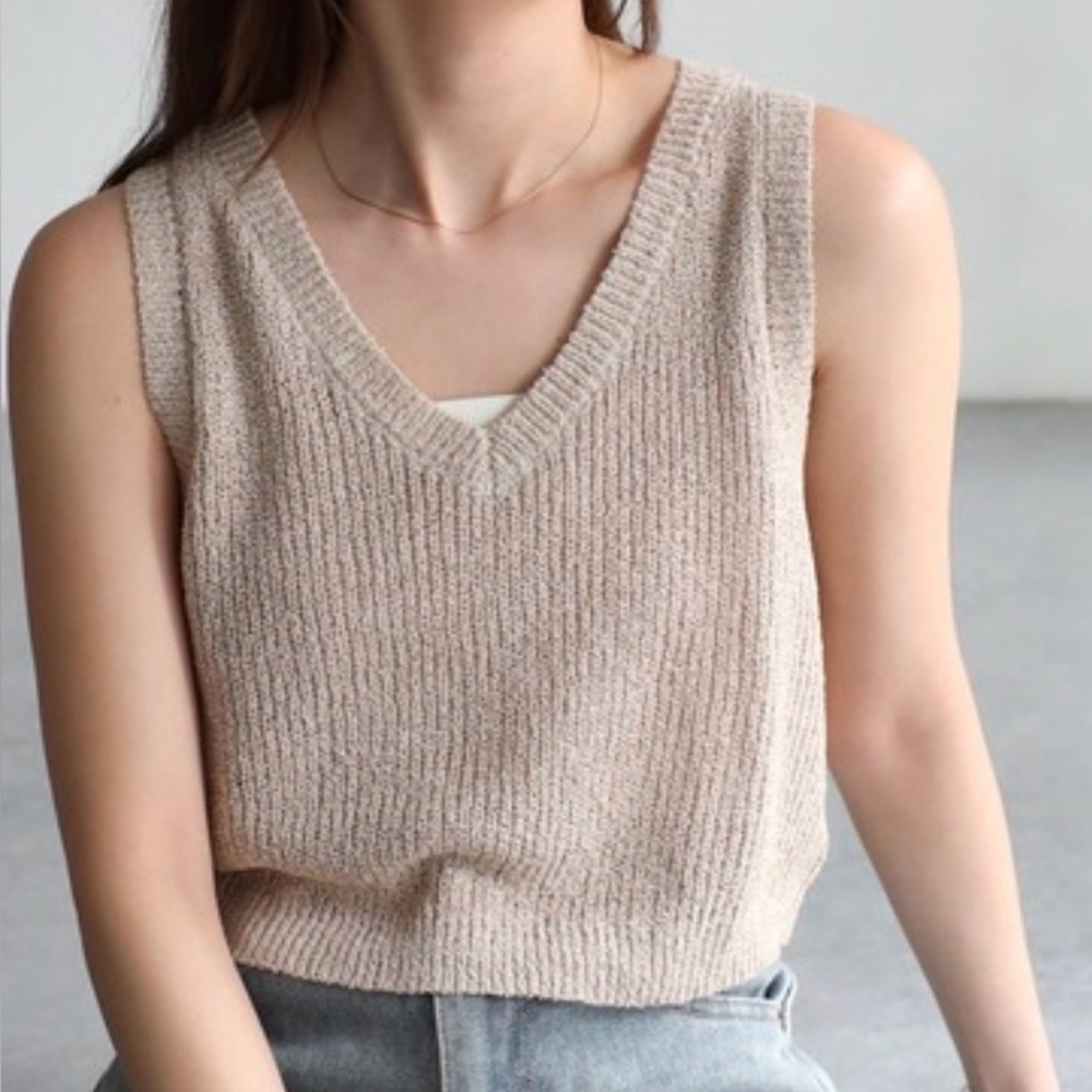 NWOT Mio Muse Women's Tan V-Neck Sweater Vest